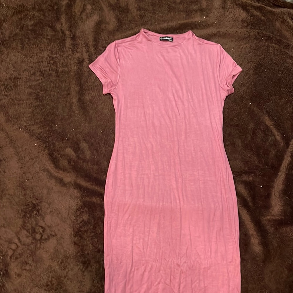 Pink spandex cotton blend long short sleeve tee shirt dress. Size large
